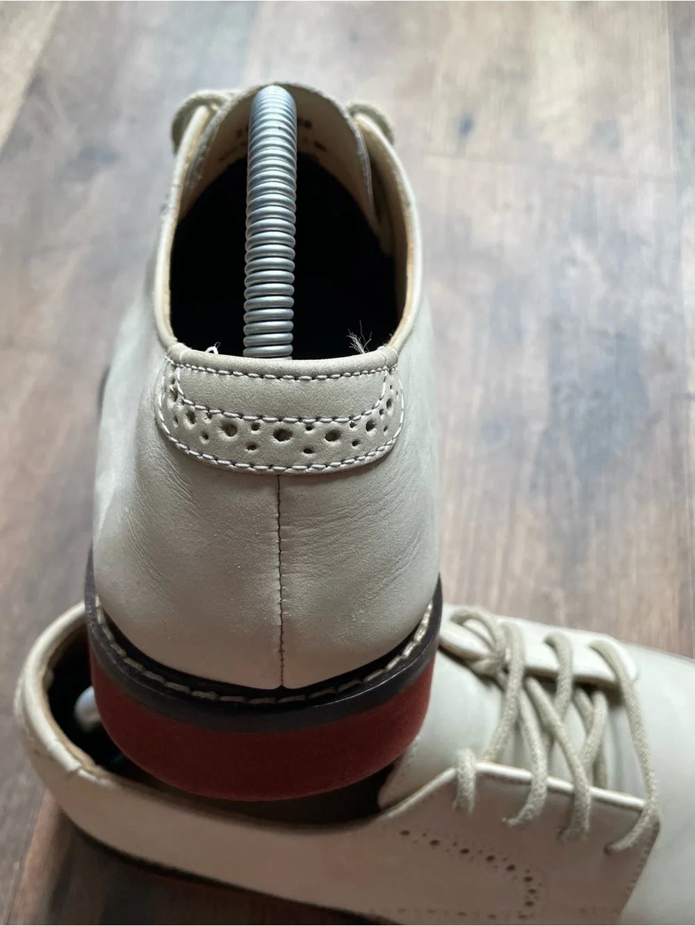 Johnston & Murphy Cream Wingtip Derby with Red-Brown Sole